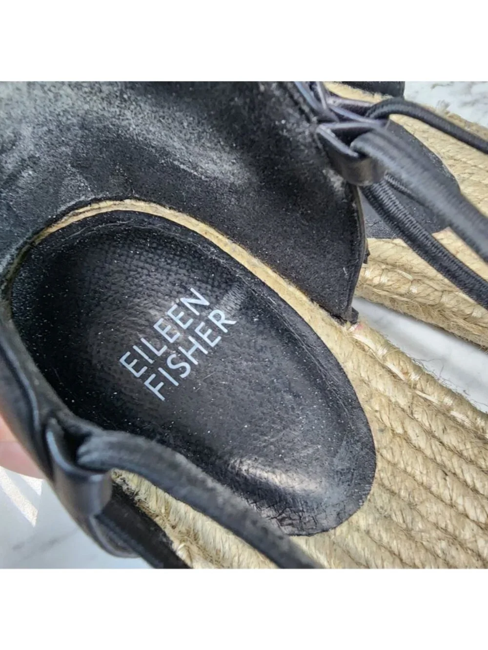 Eileen Fisher Shoes Womens Size 10 Black Leather Espadrille *Read*